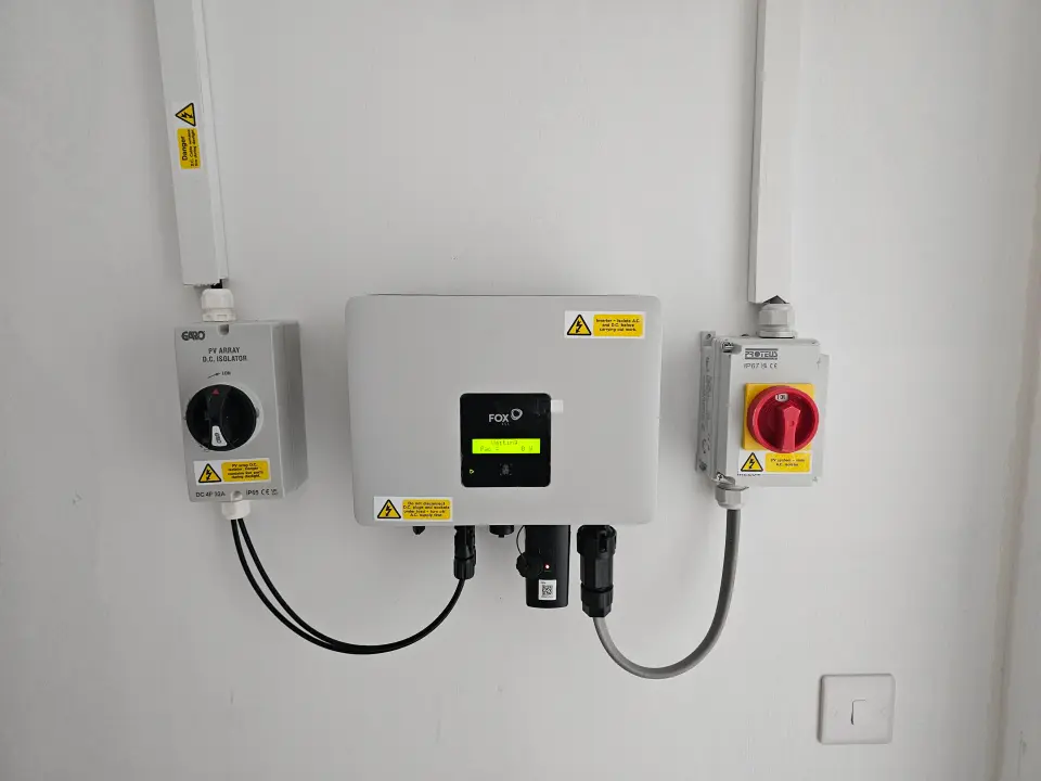 Solar inverter and isolator switches installed on a wall